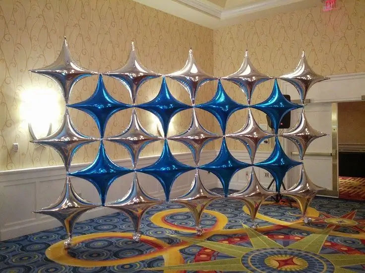 silver and blue balloon wall