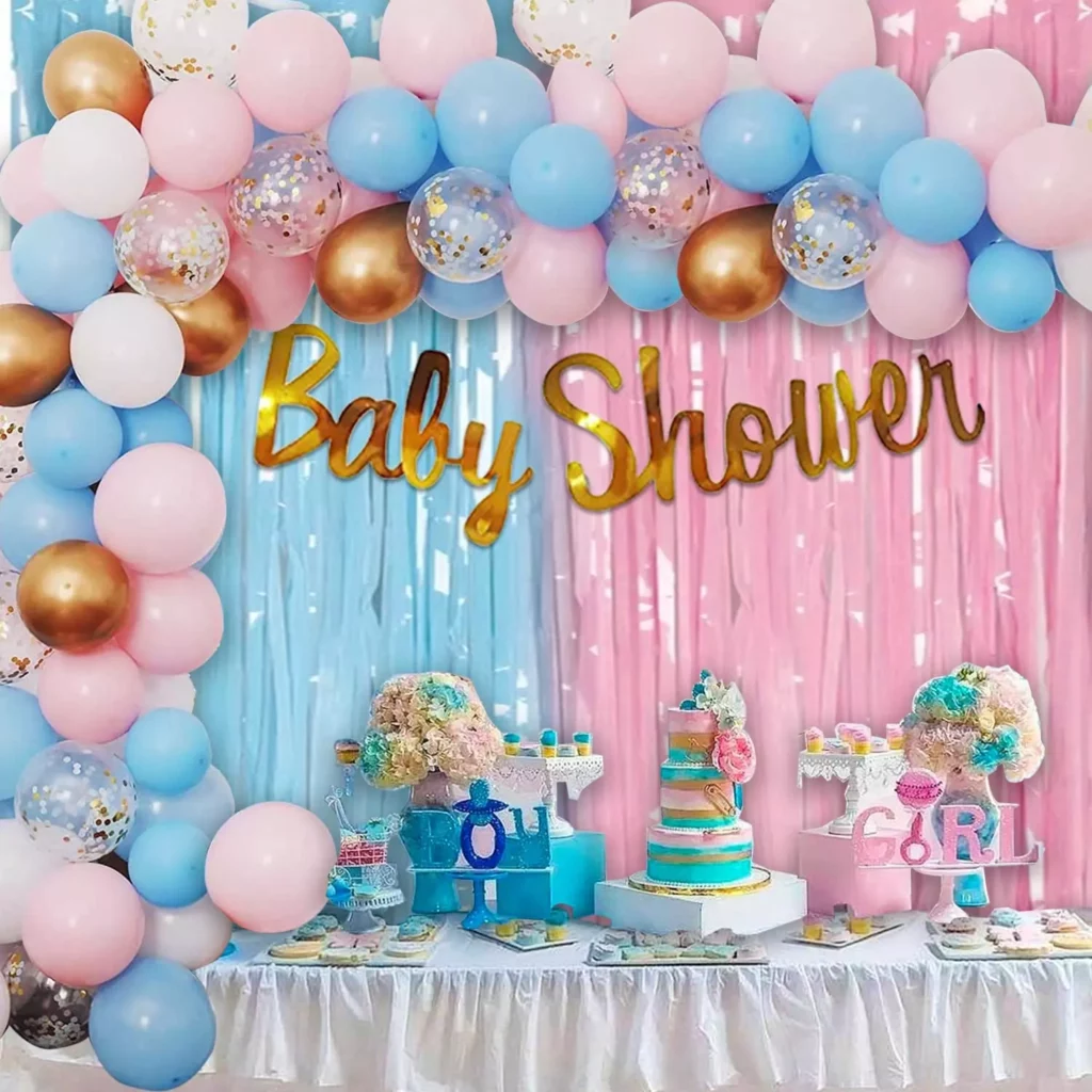 baby shower backdrop with balloons