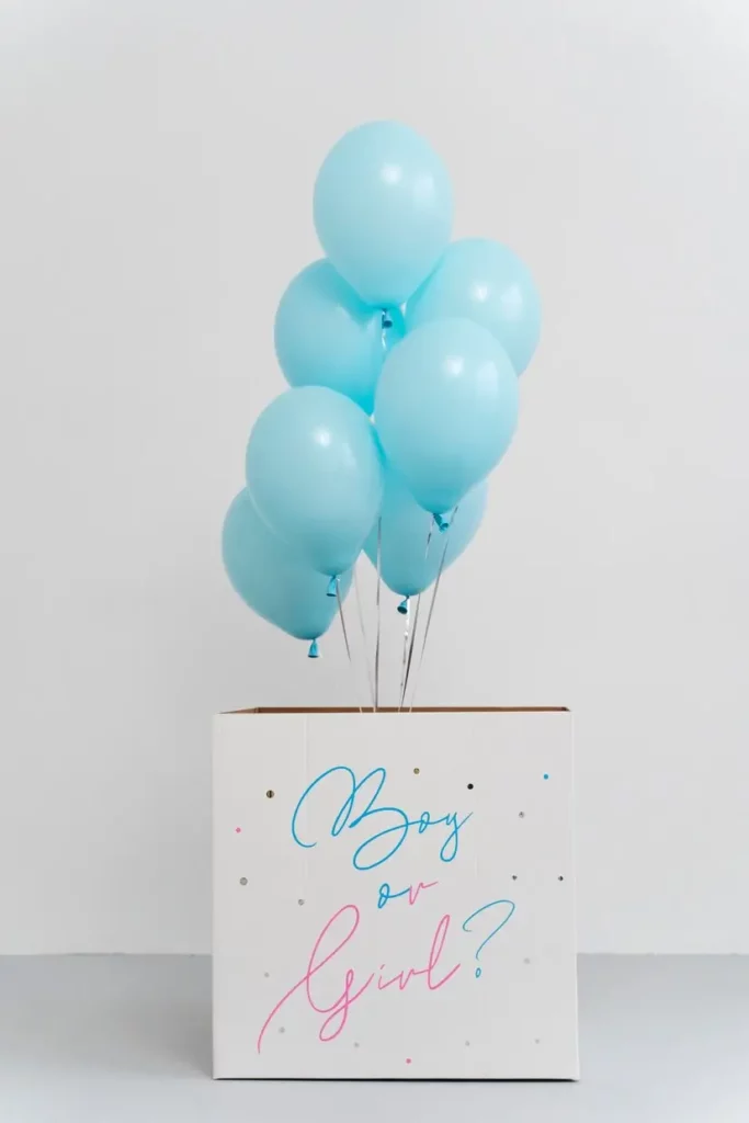 gender reveal box with balloons