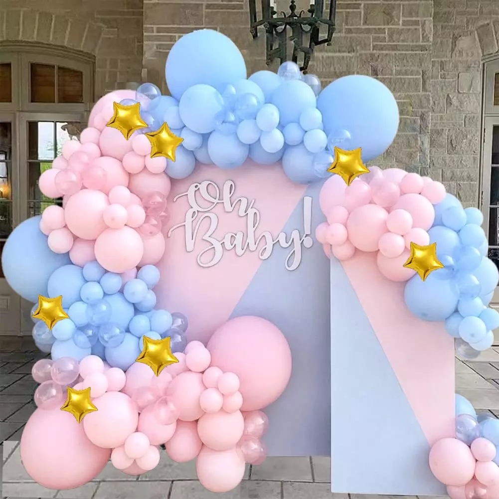 gender reveal backdrop with balloons