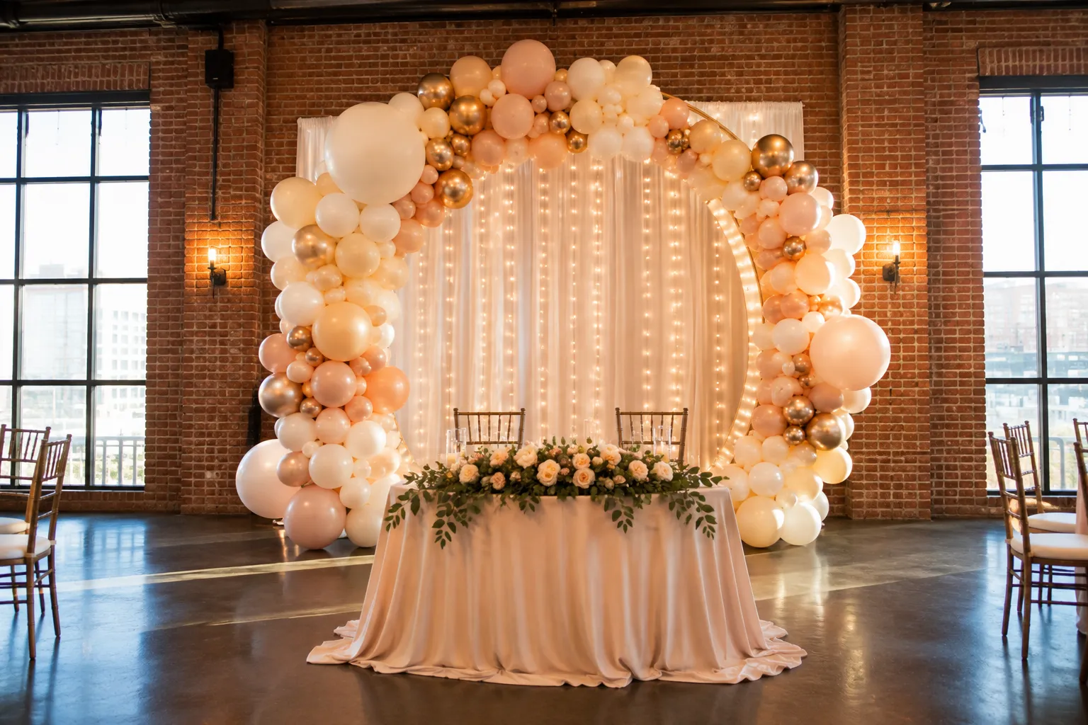 Event balloon decor with an elegant balloon installation